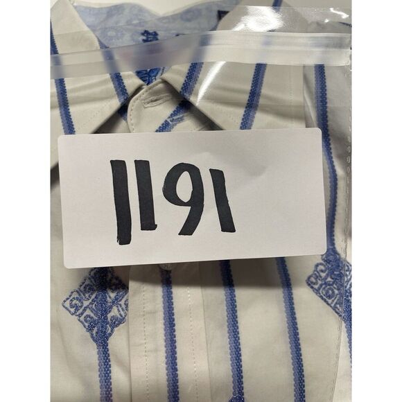 Robert Graham White With Blue Embroidery Long Sleeve Shirt XL Flip Cuff‎ Floral - Picture 9 of 9